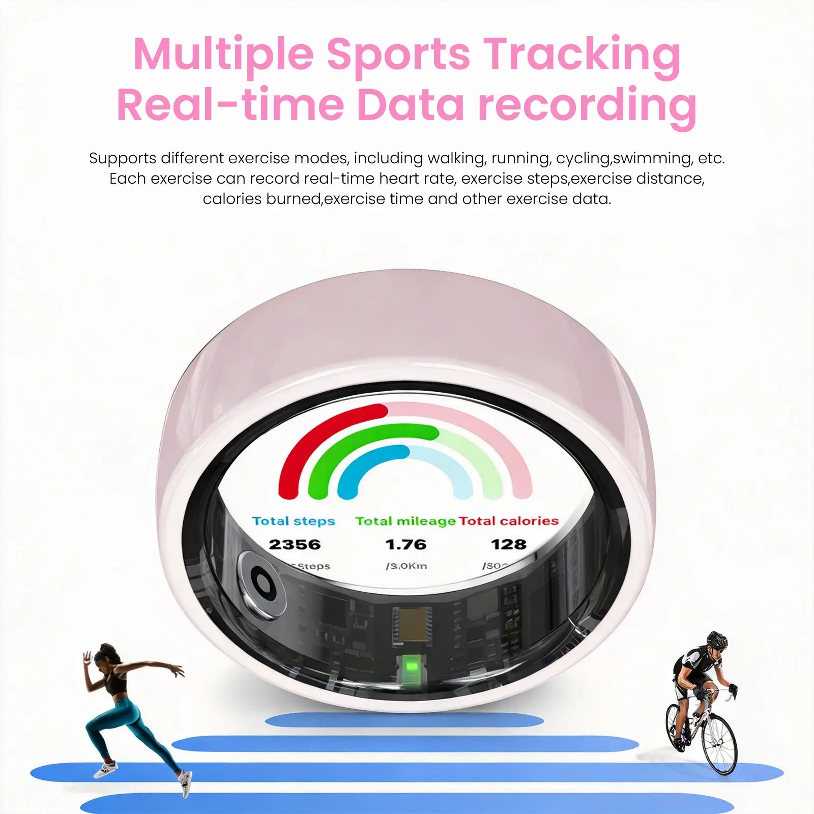 #6-#11 Pink White & Black Ceramic Smart Rings for Women & Men, Waterproof Wearable Fitness Trackers, Heart Rate, Stress & Cycle Monitor, Sleep Tracker, IP68 Waterproof, 5-7 Day Battery, Ios & Android Compatible with Charging Case, Couple Gift